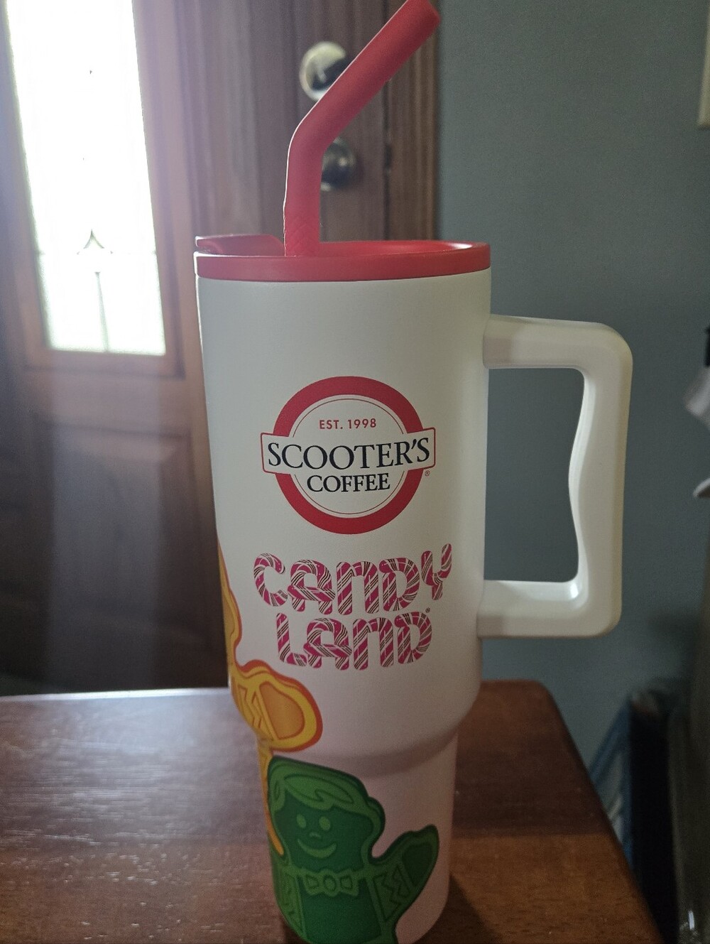 Candy Land Pink Travel Tumbler with Straw and Handle